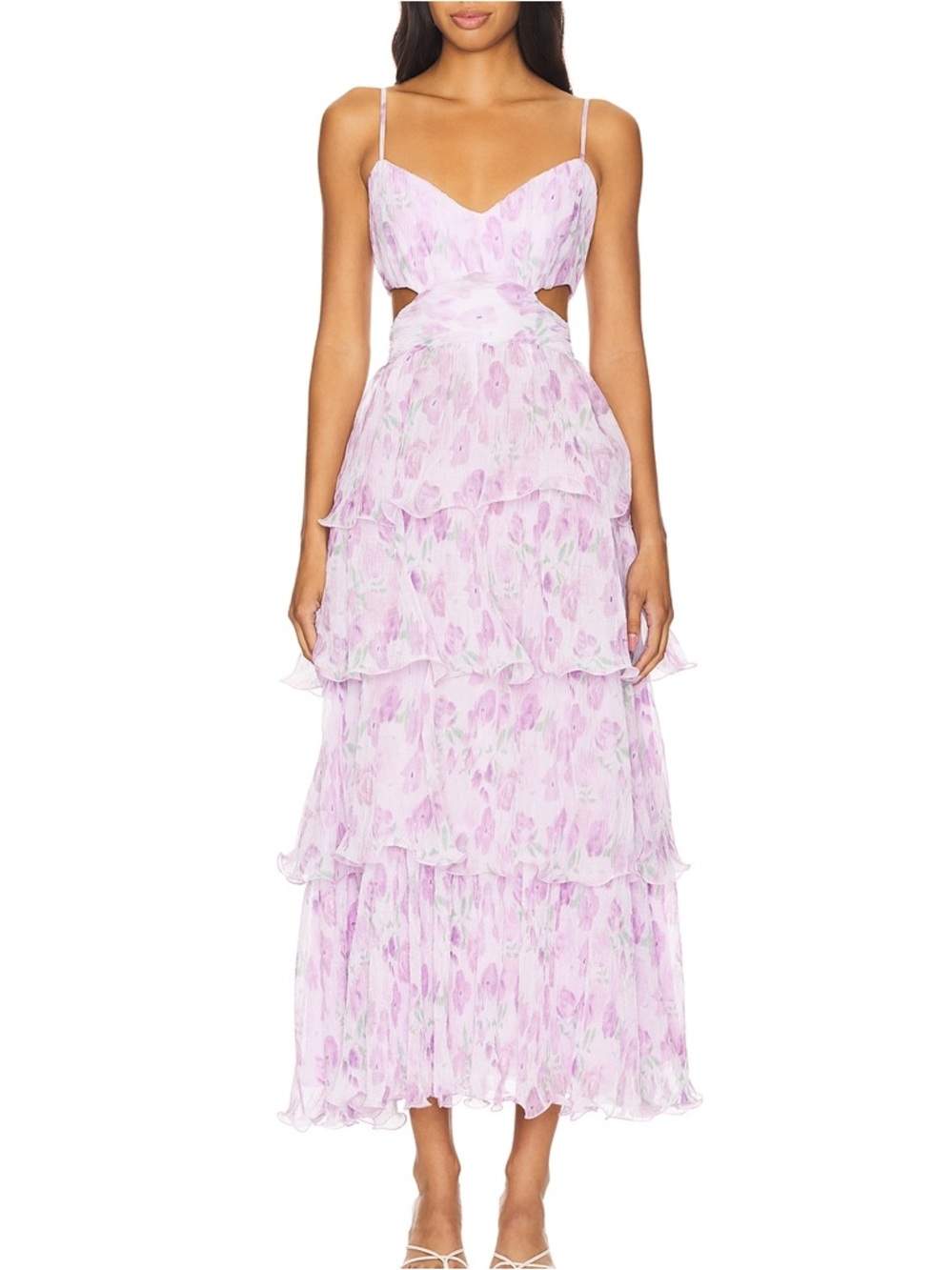 Astr Tiered Lilac Floral Cutout Maxi Dress M